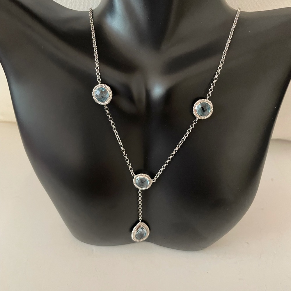 10K White Gold Sky Blue Topaz Station Necklace - Picture 6 of 8